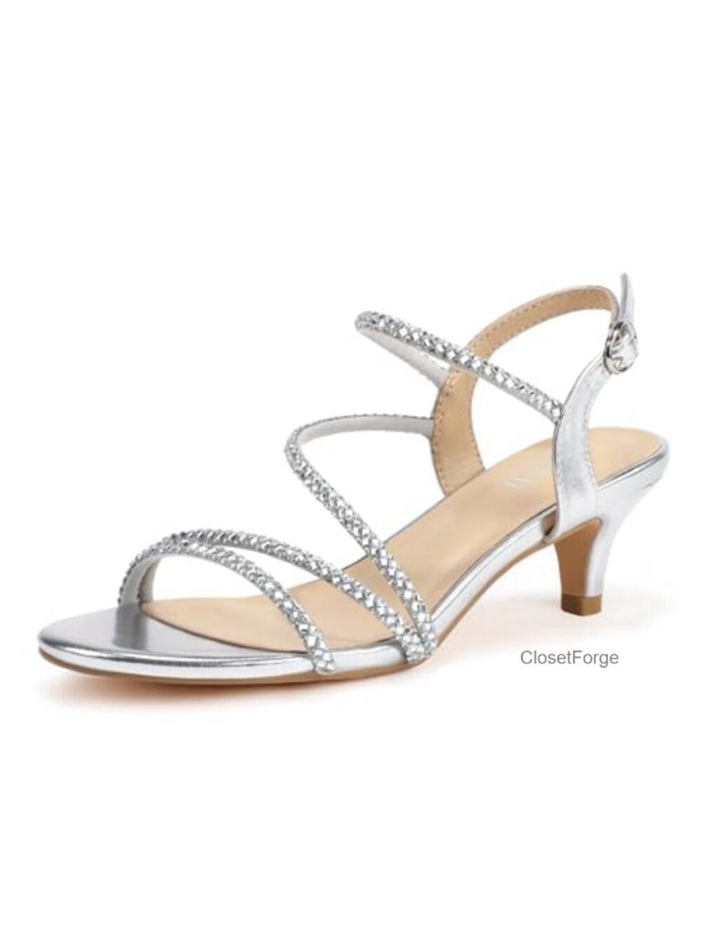 Women's Sparkly Rhinestone Kitten Heels Strappy Low Heel Dress Shoes